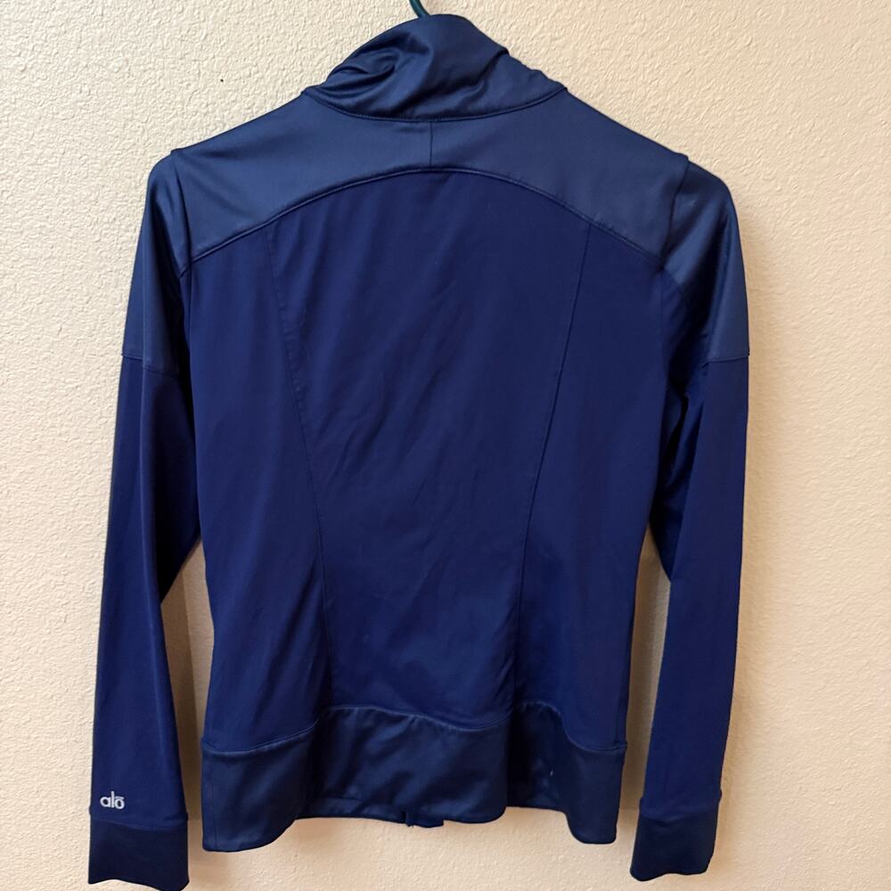 Alo Yoga full zip navy moto track jacket faux leather trim activewear athletic S - Picture 8 of 10
